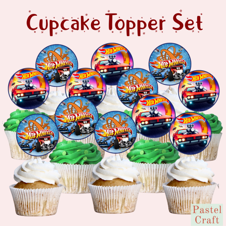 Hot Wheels 12 Pcs Pack Customized Cupcake Toppers For Parties Events