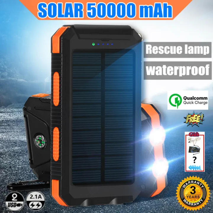 Solar Powerbank Mah Dual Usb Power Bank Phone Charge Compass