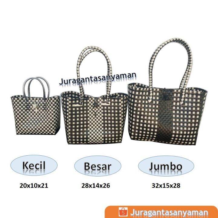 Tas Anyaman Plastik Monochrome Tas Belanja Tas Hampers Kecil Besar