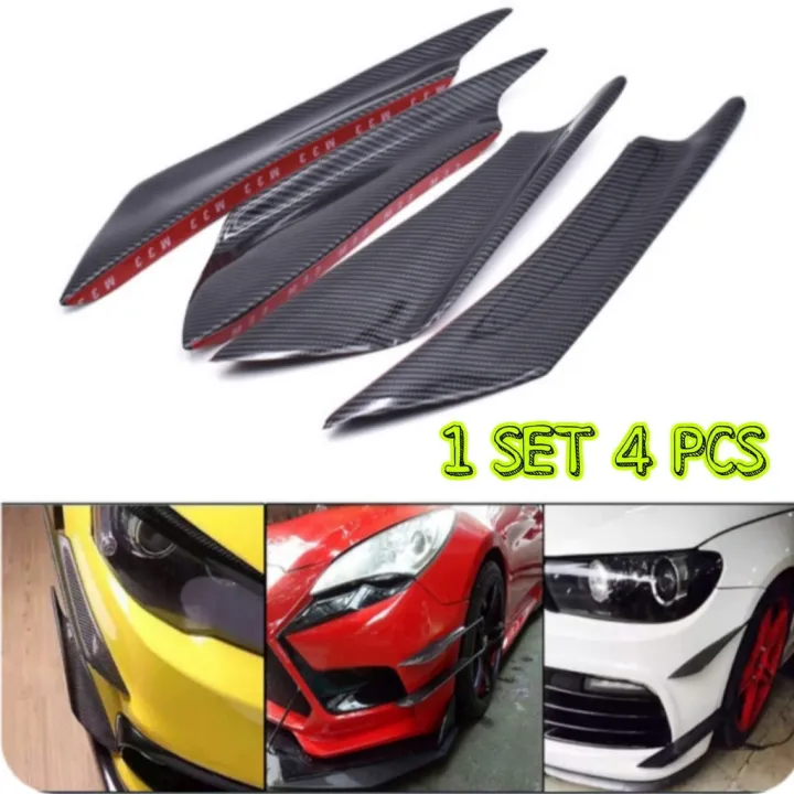 READY STOCK4pcs Car Body Spoiler Front Bumper Lip Splitter Fins Trim