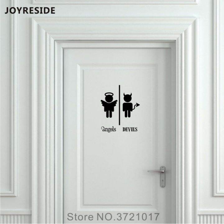 JOYRESIDE Angels Devils Unisex Restroom Bathroom Sign Toilet Door Wall