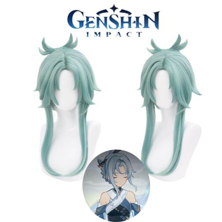 Genshin Impact Madame Ping Cosplay Wig Green Hair Carnival Comic Party