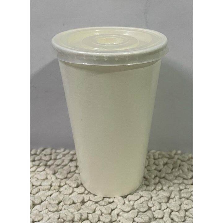 HOT KONGC 50pcs PAPER CUP 12 Oz With Lid Plain White Double Coated