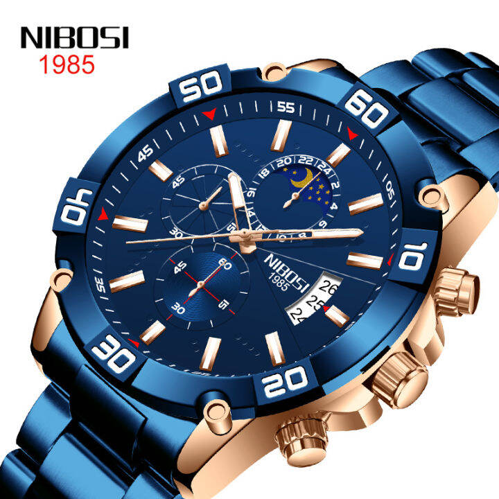 Nibosi Brand Watch Solid Precision Steel Lunar Phase Men S Watch