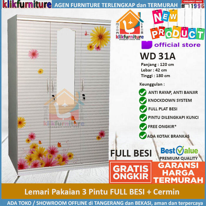 Lemari Pakaian Besi 3 Pintu Anti Banjir Anti Rayap WD 31 Lazada Indonesia