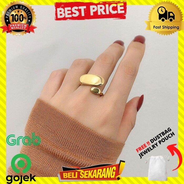 Cincin Wanita Titanium Lapis Emas Geometri Asimetris Premium C