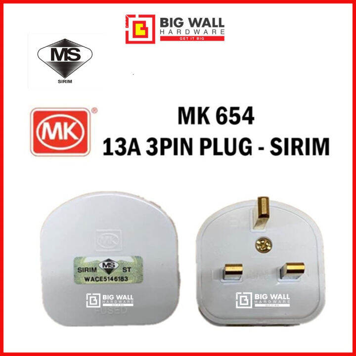 MK 654 OEM 13A 3 Pin Fused Plug Top With Sirim Approval Kepala Plug