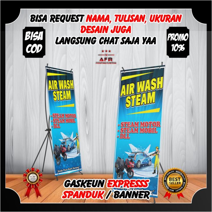 Spanduk Backdrop Jasa Steam Cuci Motor Model Berdiri Ukuran 60x160cm