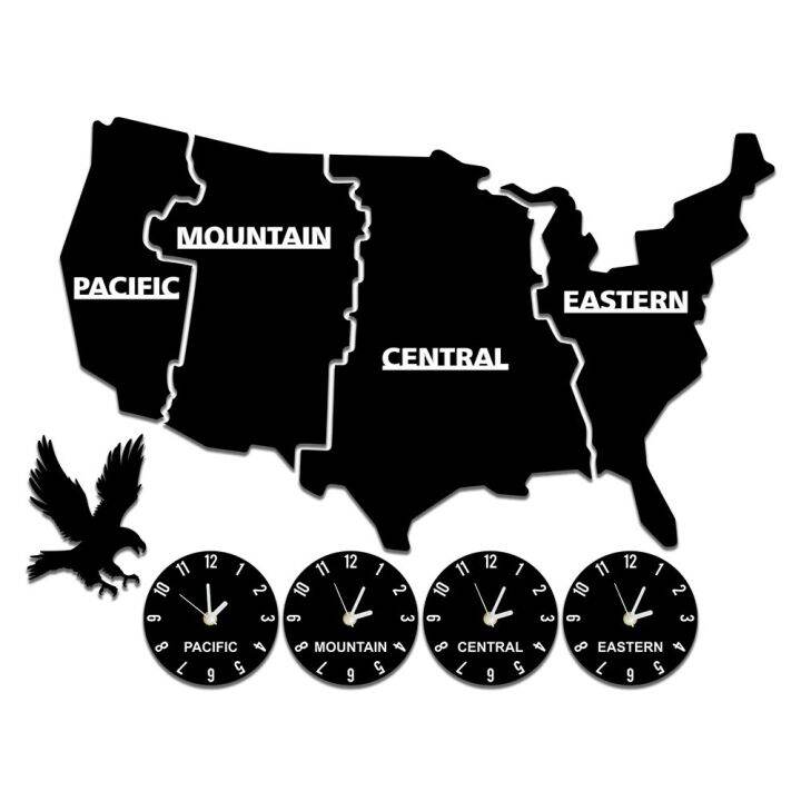 MM US Time Zones Wall Clock United States Map Multiple Timezone Acrylic