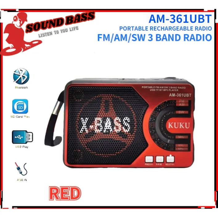 Kuku Xbass Am Ubt Rechargeable Portable Fm Am Sw Band Radio With