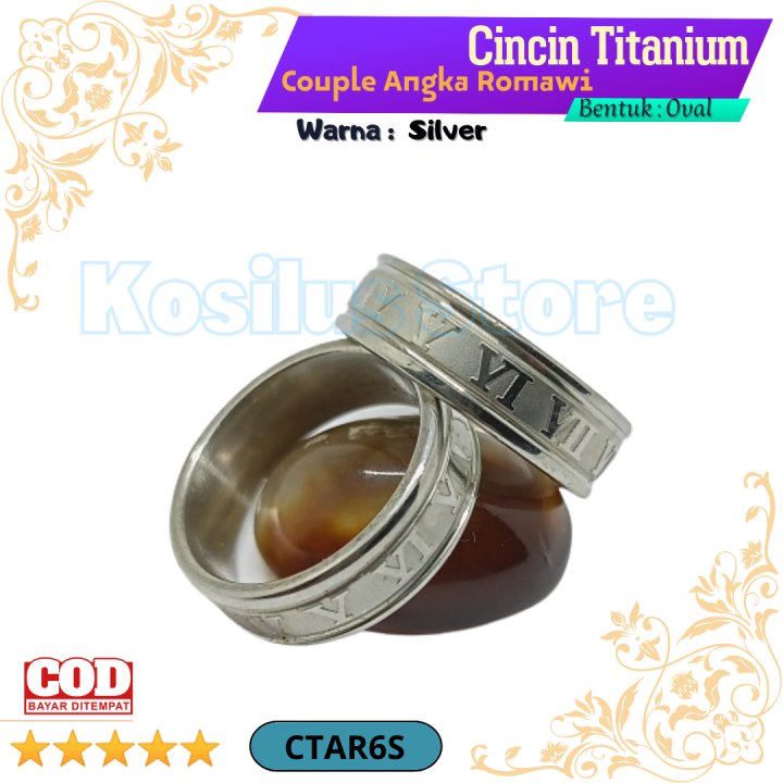 Cincin Titanium Couple Angka ROMAWI Size 6 Sampai 9 Silver Cincin