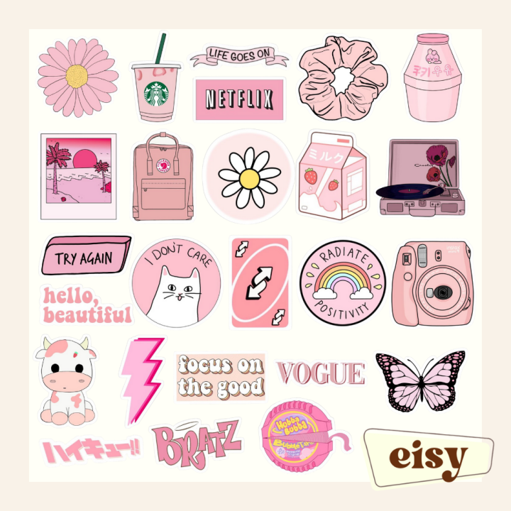 EISY Pcs Aesthetic Pink Sticker Pack Lazada PH