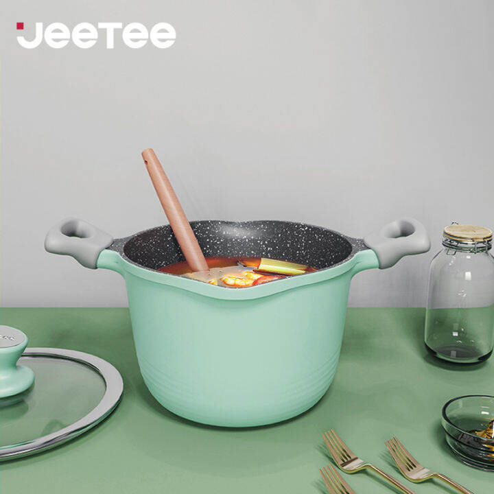 JEETEE Summery Green 20cm Marble Stone Non Stick Casserole With Cover