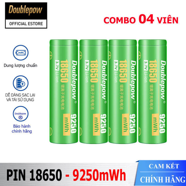 Combo 04 viên bằng Pin sạc Lithium 18650 9250mWh đầu bằng Doublepow