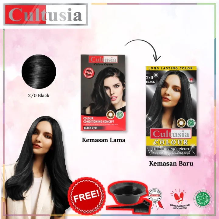 COD Cat Rambut Cultusia Hair Color Warna Black 2 0 30 ML GRATIS SET