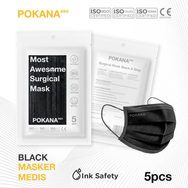 Pokana B G Ply Earloop Medical Face Masker Sachet Isi S Black