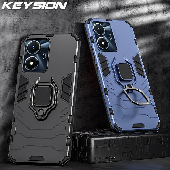 KEYSION Shockproof Armor Case For VIVO Y02S Y77 5G Silicone PC Metal