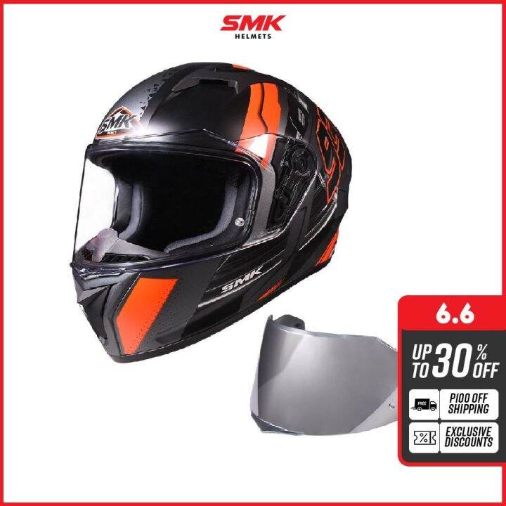 Smk Stellar Sport Swank Full Face Helmet W Extra Visor Mio Cover Led