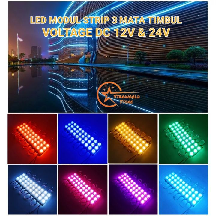 LED Modul Strip 3 Mata 12V 24V Lampu Modul Mata Timbul SMD 3030