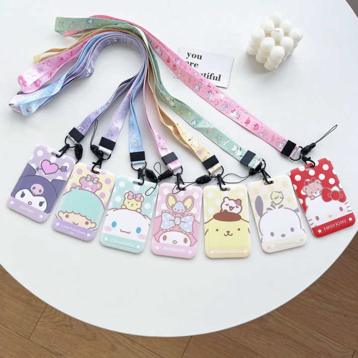 Sanrio Kawaii Card Holder Lanyard Slide Cover Kuromi Cinnamoroll Id