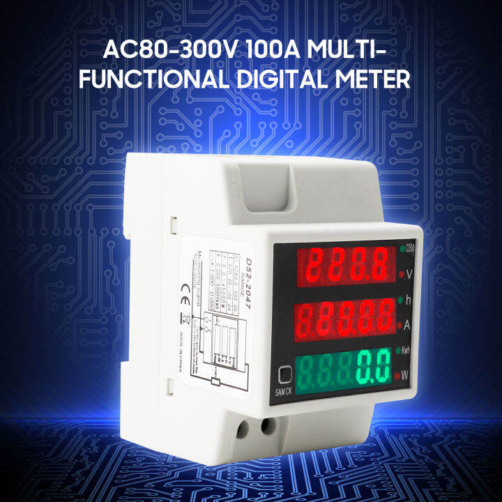 AC80 300V 100A Digital Energy Meter DIN Rail Multimeter Electric Power