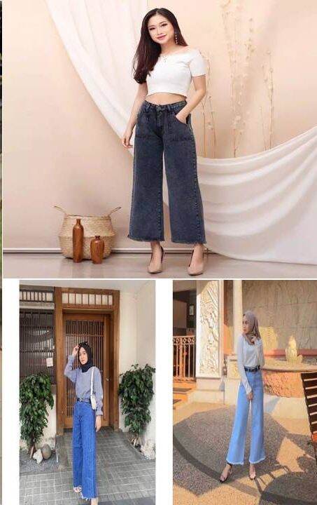 Celana Jeans Kulot Haigwaist Boyfriend Kulot Rawis Tebal Premium Tiga