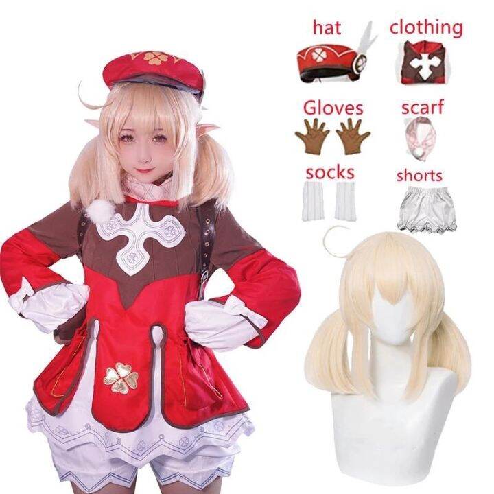 Game Genshin Impact Klee Cosplay Costume Cute Loli Red Dress Woman