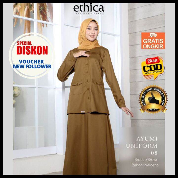 Ethica Baju Seragam Pdh Khaki Keki PNS Pemda Wanita Gamis Ayumi Uniform