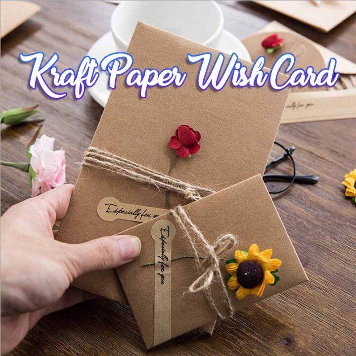 Abs Dried Flower Greeting Card Creative Diy Retro Kraft Paper Folding