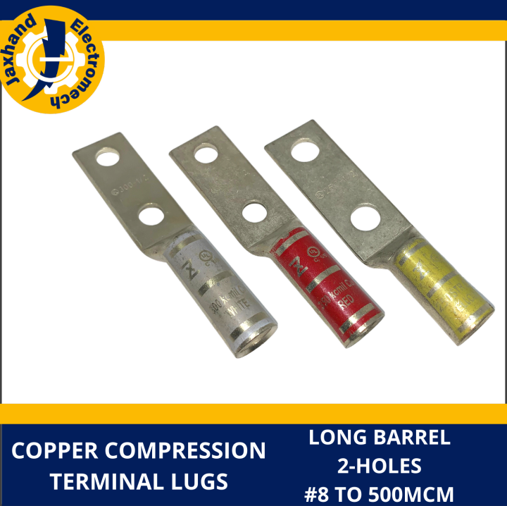 Copper Compression Terminal Lugs Long Barrel Holes Awg To Mcm