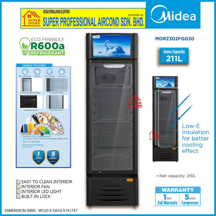 Midea Chiller Showcase MSC 186BE 187L MDRZ302FGG30 211L R600A ECO