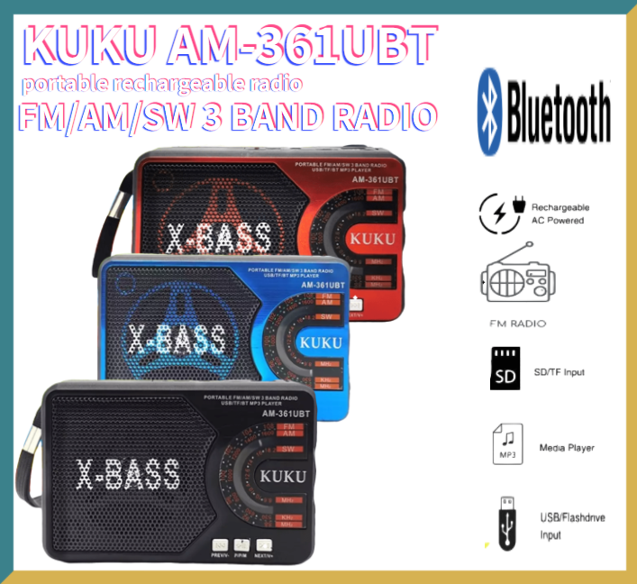 Kuku Xbass Am Ubt Rechargeable Portable Radio Fm Am Sw Band Radio