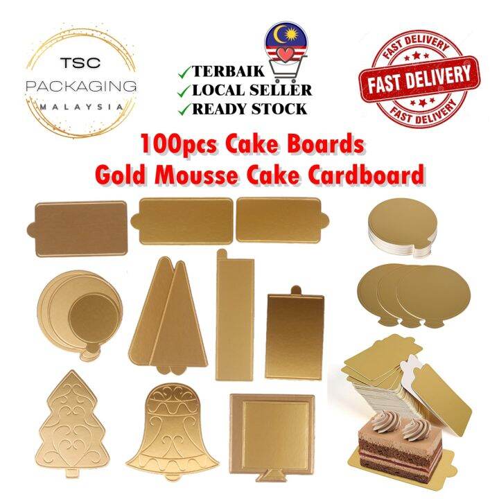 Ready Stock 100 Pcs Mini Cake Boards Gold Mousse Cake Cardboard Pastry