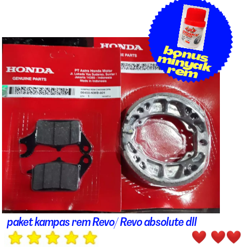 1 SET KAMPAS REM L HONDA REVO ABSOLUTE BLADE REVO FI DEPAN BELAKANG