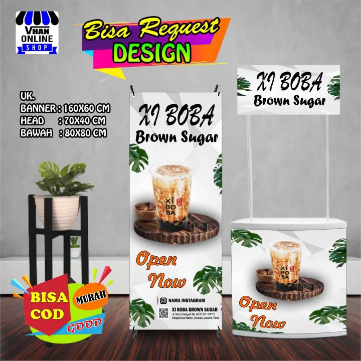 Banner Spanduk Paket Lengkap Minuman Xi Boba Brown Sugar Minuman Boba