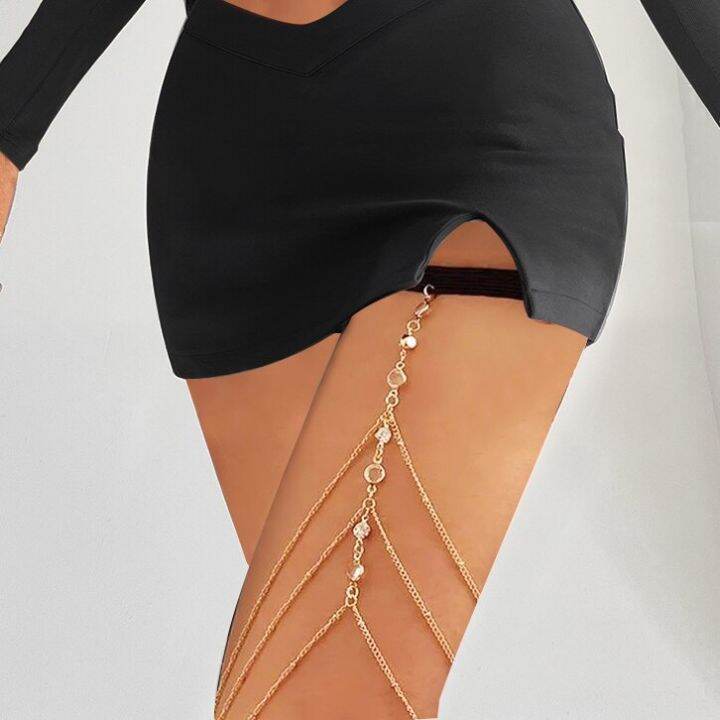 Fashion Sexy Metal Leg Chain For Women Simple Multilayer Tassel Elastic