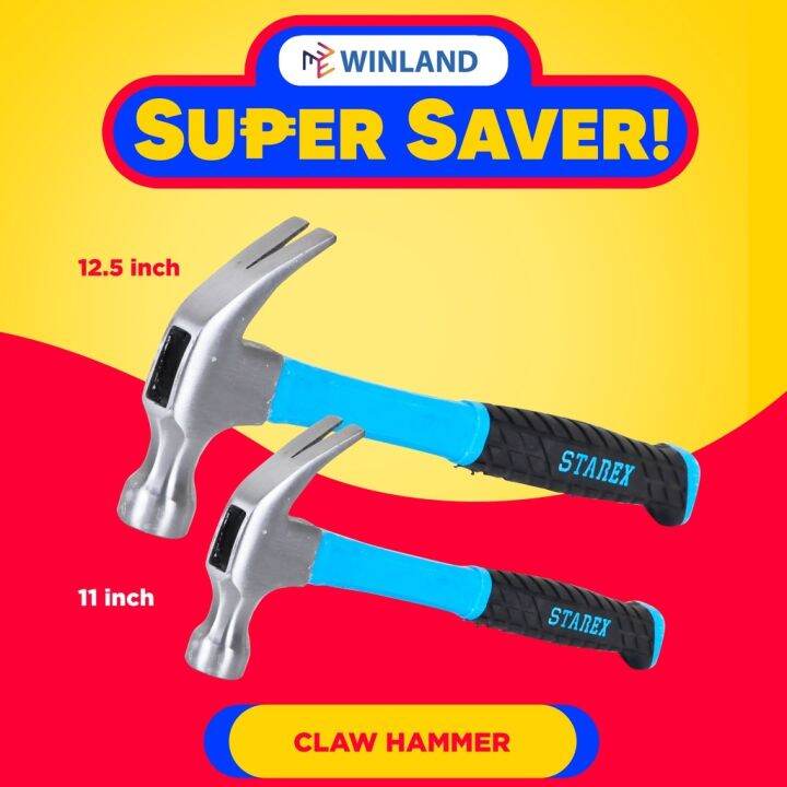 STAREX By Winland 11 12 5inches Claw Hammer Rubber Handle Small Big