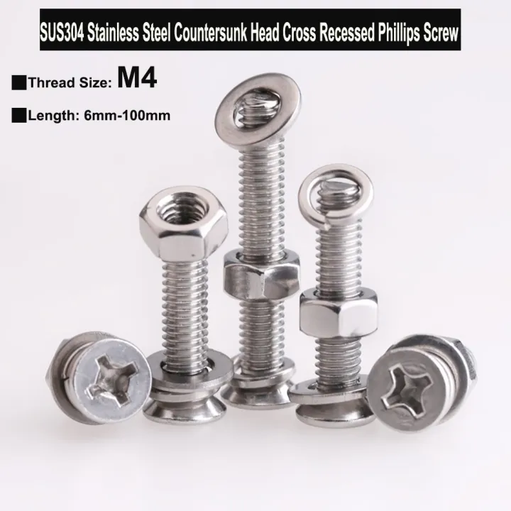 10 5 2Sets M4 SUS304 Stainless Steel Countersunk Head Cross Recessed