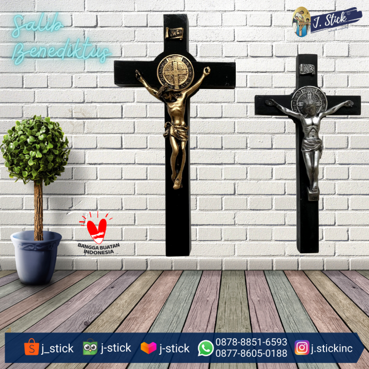 Salib Gantung Yesus Salib Dinding Kayu Pinus Benediktus Lazada Indonesia