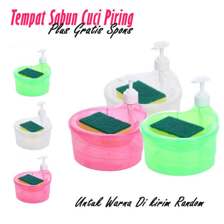 Tempat Sabun Dispenser Bulat 1000ml Spons Cuci Piring 2in1 Lazada