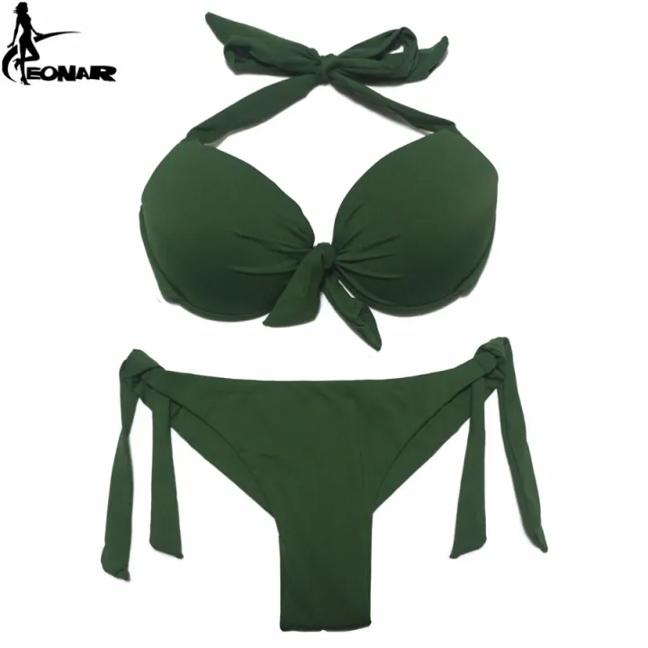 Eonar Bikini Solid Swimsuits Women Push Up Bikini Set Brazilian