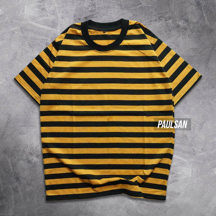 Kaos Stripe Big Hitam Garis Kuning Kaos Salur Belang Polos Distro Pria