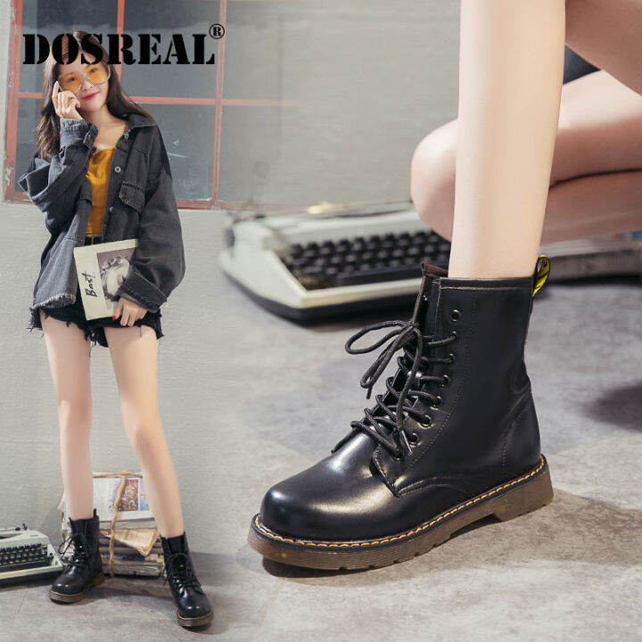 Dosreal Boots For Women Korean Style Leather Shoes Casual Platform