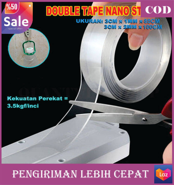 Nano Double Tape Doubletape Bening Transparan 1M 2M 3M 5M Tebal 1MM