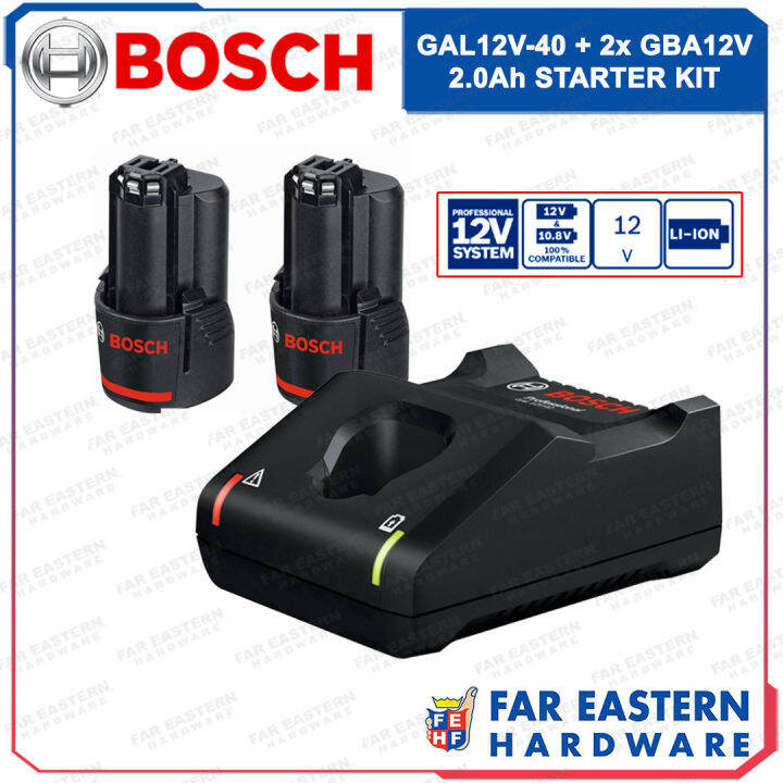 BOSCH Battery Charger Starter Kit GAL 12V 40 2 X GBA 12V 2 0Ah FAR