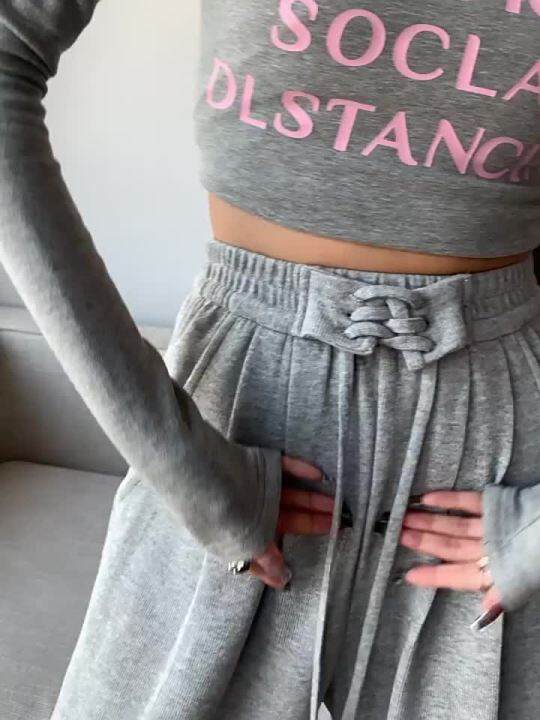 HOT กางเกงขากวางสเทาสำหรบผหญงฤดใบไมผลและฤดใบไมรวง กางเกงกฬาเชอกรดรนใหม