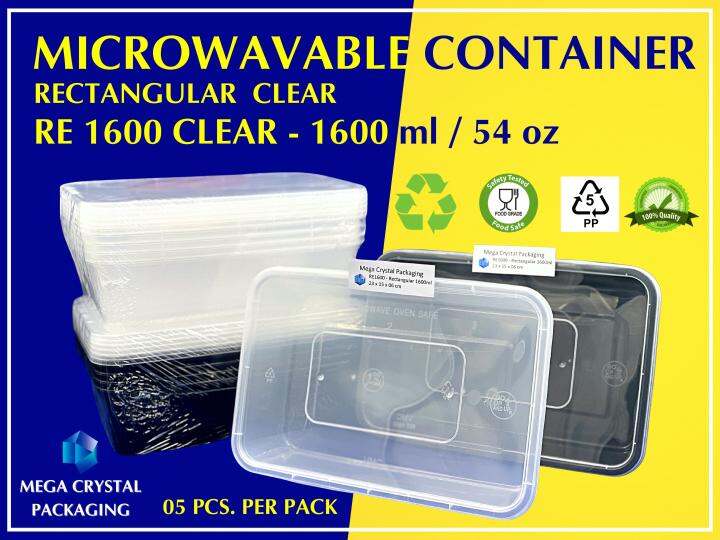 Microwavable Container RE 1600 Rectangular 1600 Ml Clear Black 05