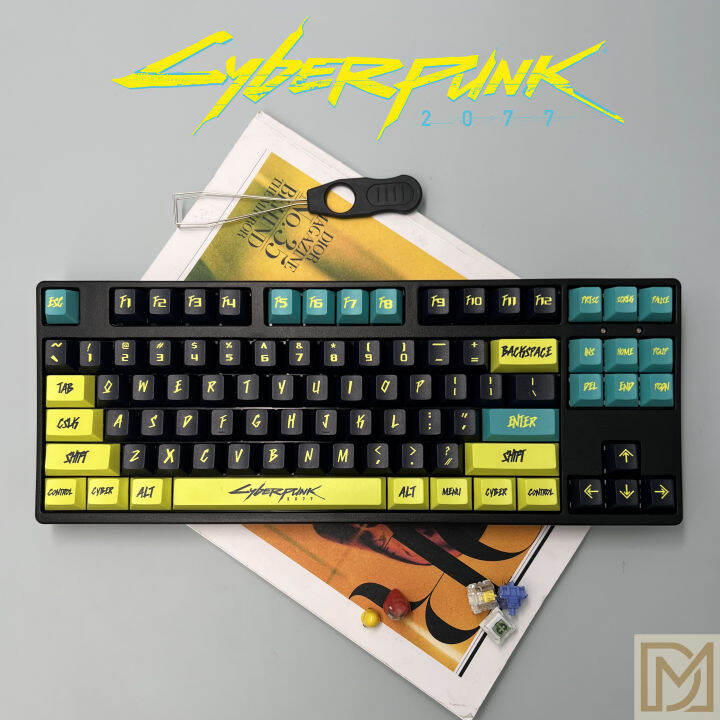 Cyberpunk 2077 Keycap PBT Dye Sub Cherry 130pcs Black Yellow Keycaps