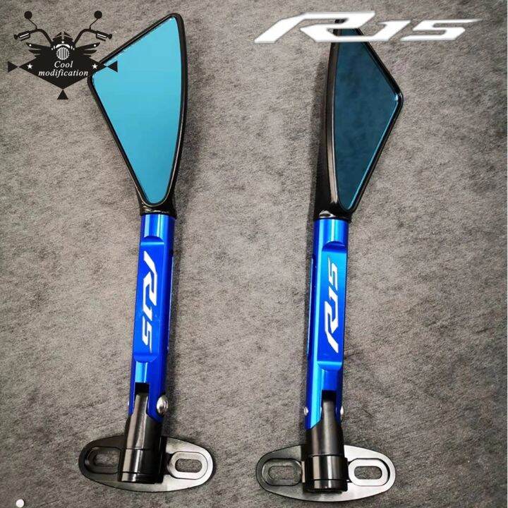 Laser Logo CNC Aluminum Motorcycle Rear View Mirrors Blue Anti Glare