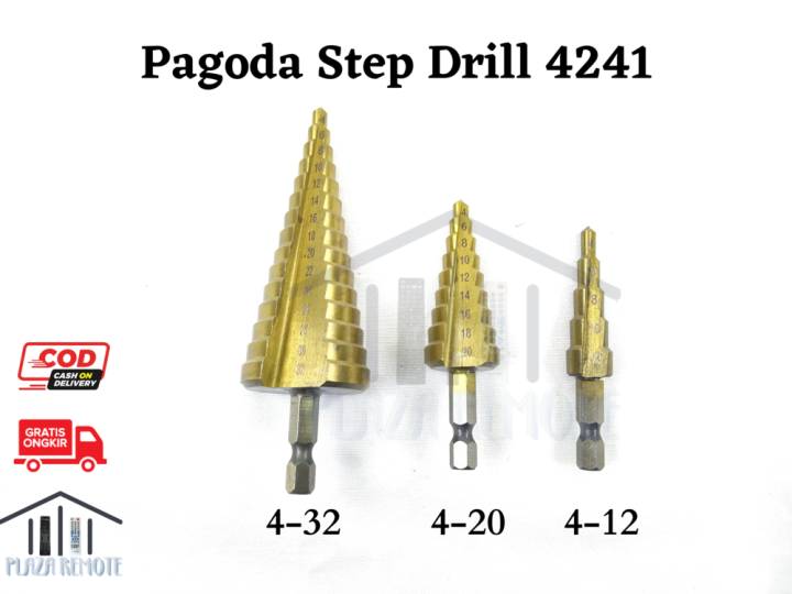 Mata Bor Pagoda Spiral Besi Kuningan Kayu Plastik Step Drill